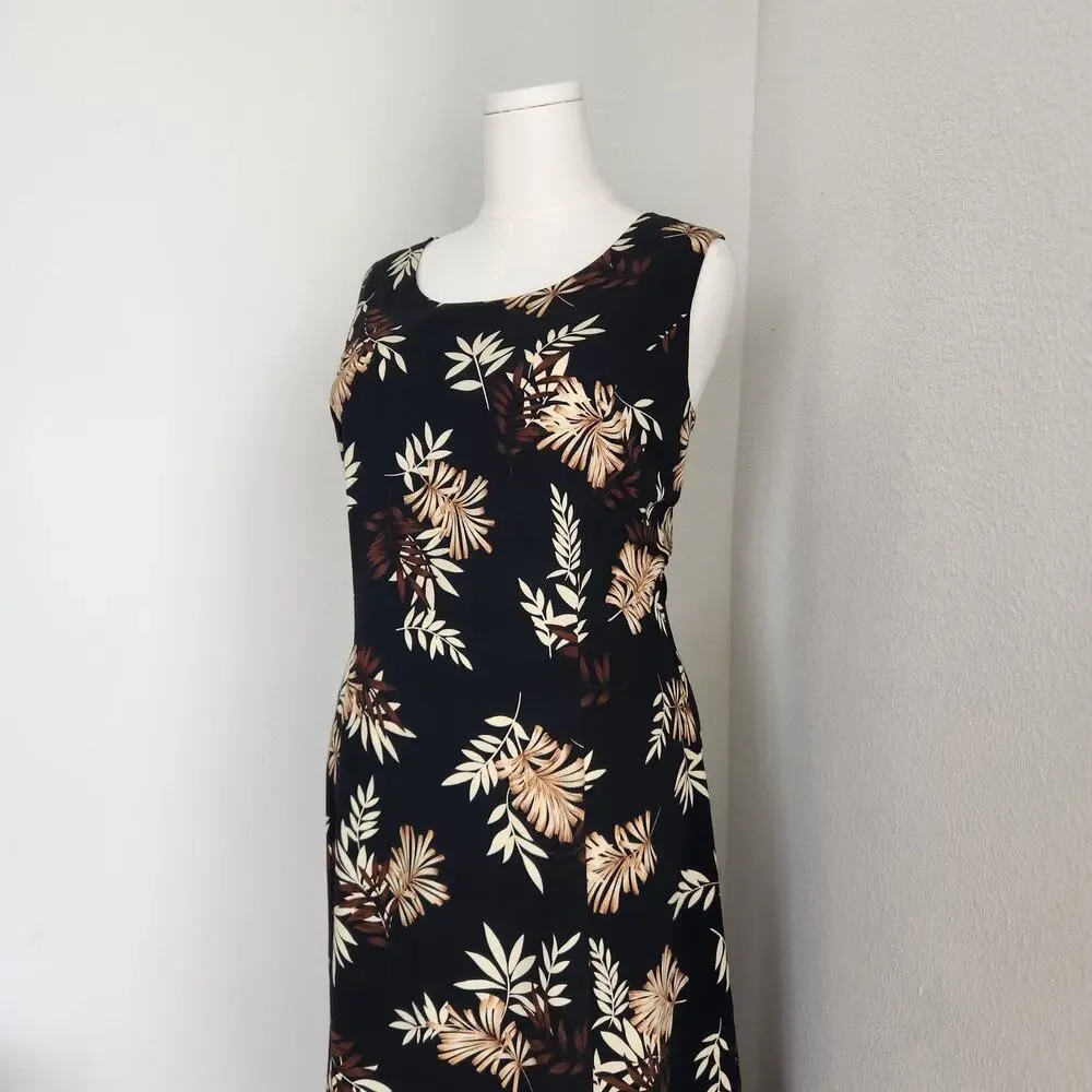 Vintage 90s Black Hawaiian Floral Sleeveless Scoop Neck Maxi Dress Studio I XL - Picture 3 of 11